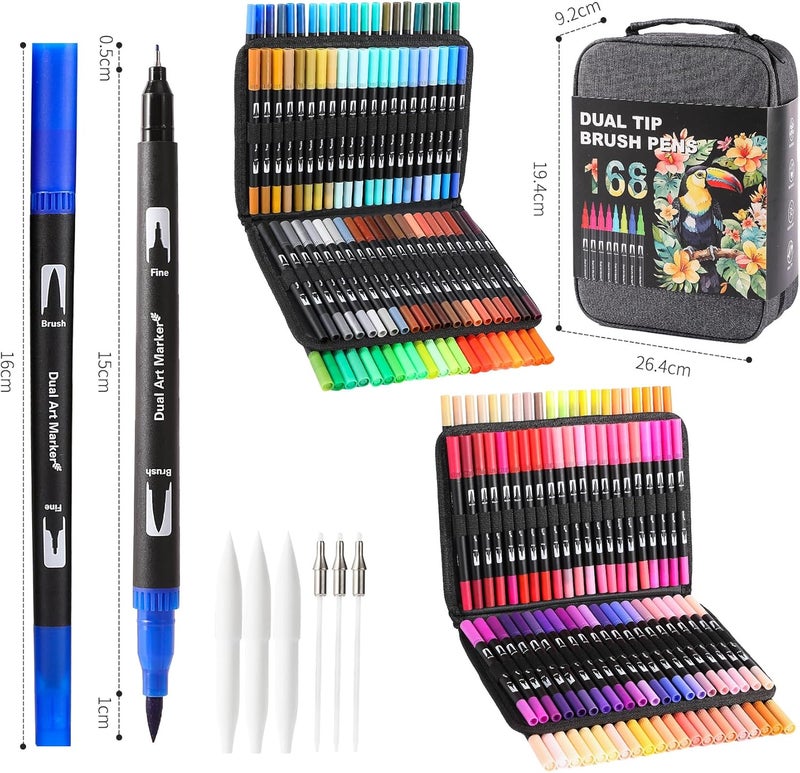 TOSHARE Dual Tip Markers, Brush Art Markers Set with Fine Tip and Brush Tip for Adult Coloring Book, Hand Lettering, Calligraphy & Drawing, Professional Art Supplies Kit for Adults (168 Colors) - Image 4
